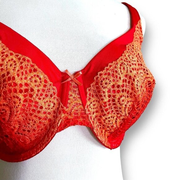 Cacique 38DD Bra Red Ombre Linear Lace Unlined Full Figure Coverage Underwire - Picture 3 of 7
